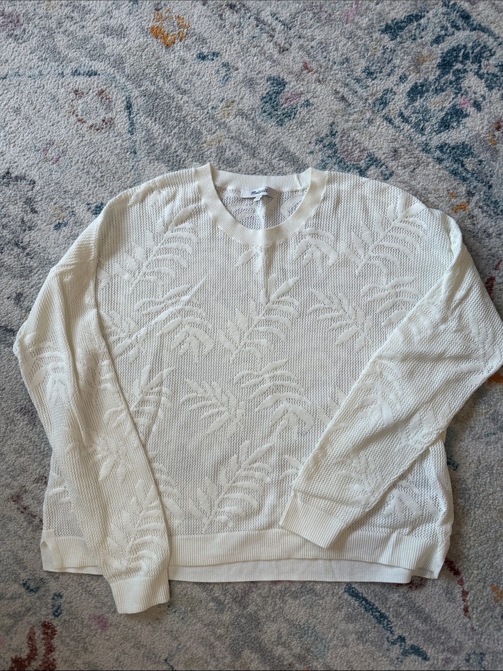 Madewell Cream Knit Crewneck with Leaf Pattern